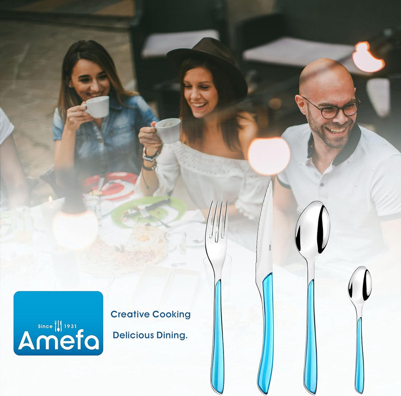 Amefa ECLAT Besteck Set, Türkis, Essbesteck 24-teilig, für 6 Personen, Edelstahl rostfrei, hochwerti
