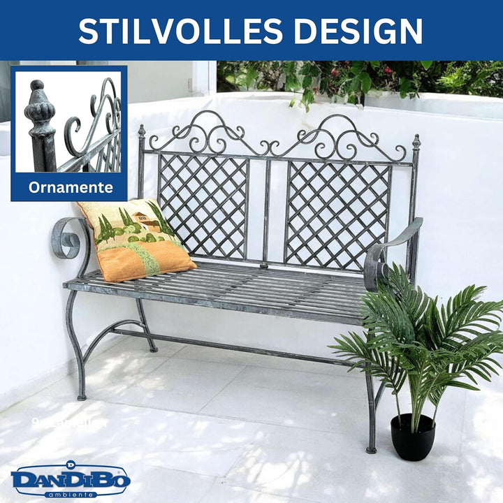 DanDiBo Gartenbank Wetterfest 2 Sitzer Metall Grau 120 cm 96592 Sitzbank Eisen Bank Garten Antik Par