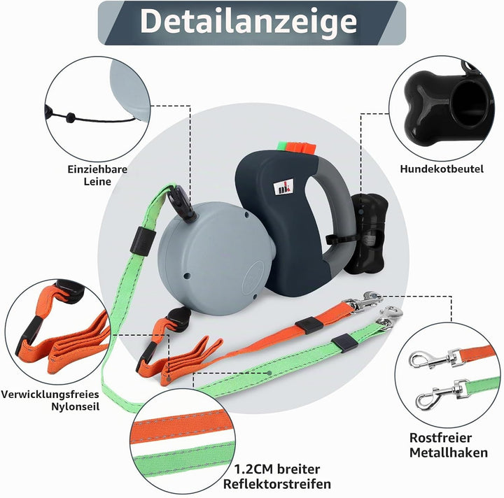 Doppelte Einziehbare Hundeleine Makife Dual Doggie Pet Leash Hundeleine Automatische Hund Versenkbar