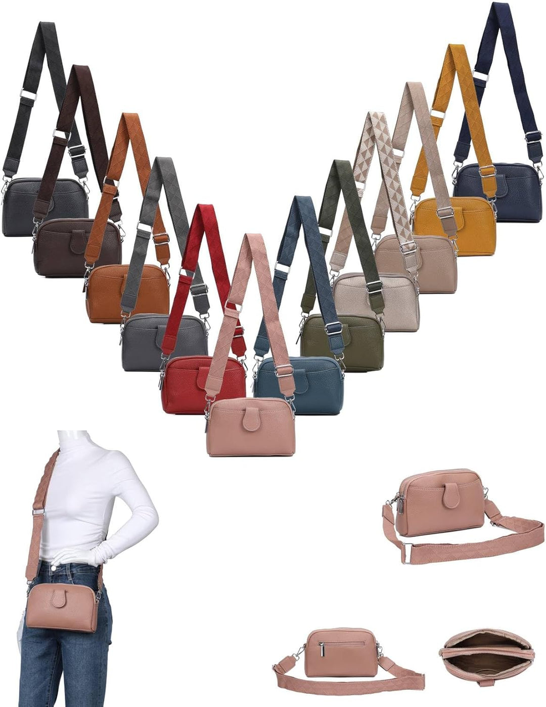 ITALYSHOP24 OBC Damen Tasche Crossbody Umhängetasche Bodybag Schultertasche Metallic Handytasche Cro