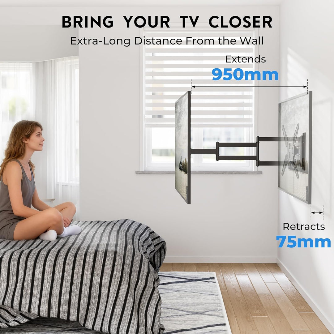 BONTEC Langarm TV Wandhalterung 950 mm Auszug für 26–65 Zoll Fernseher, voll bewegliche TV Halterung