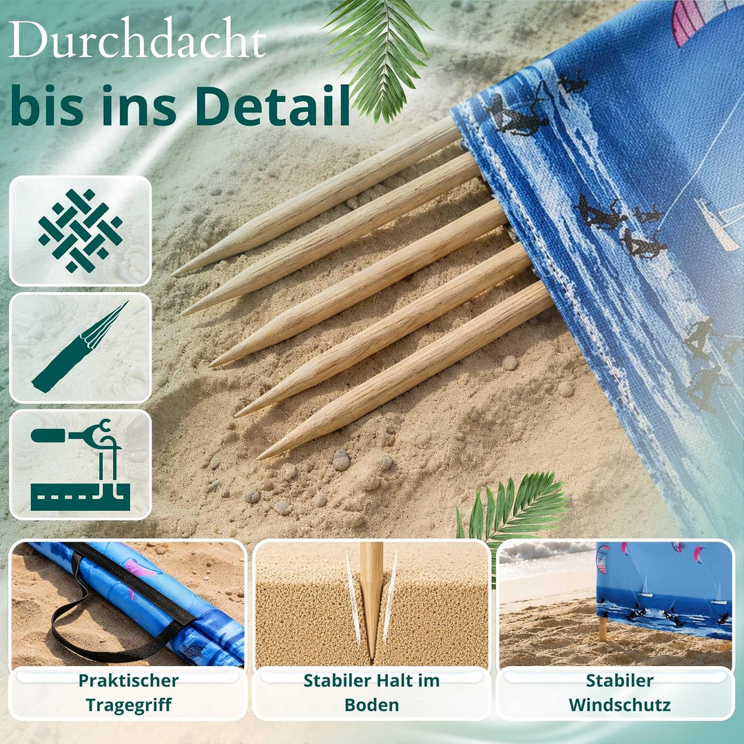Strandparavent Mikrofaser | Windschutz 80cm | Kitesurfing 16m | Für Familie &amp; Strand | UV-Schutz | S