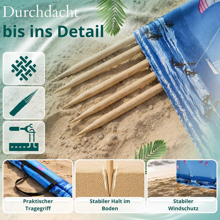 Strandparavent Mikrofaser | Windschutz 80cm | Kitesurfing 16m | Für Familie &amp; Strand | UV-Schutz | S