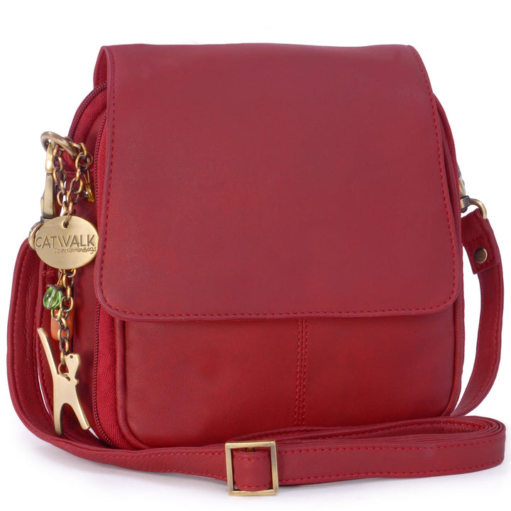Catwalk Collection Handbags - Leder - Organizer/Umhängetasche/Schultertasche - TEAGAN Rot, Rot