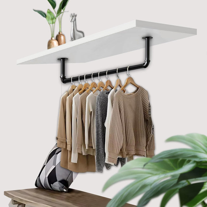 Industrierohr Kleiderstangen, 90cm Kleiderständer Wandmontage, Platzsparend Robuster Abnehmbare Retr