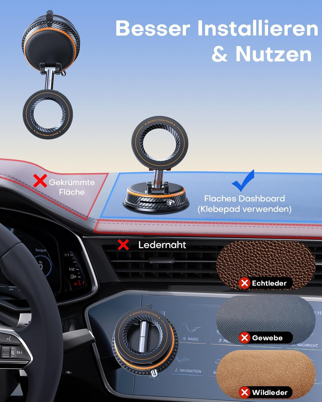 Handyhalterung Auto für MagSafe Autohalterung [30KG Stärkste Saugkraft & 2400gf Magnet] Vakuum Magne