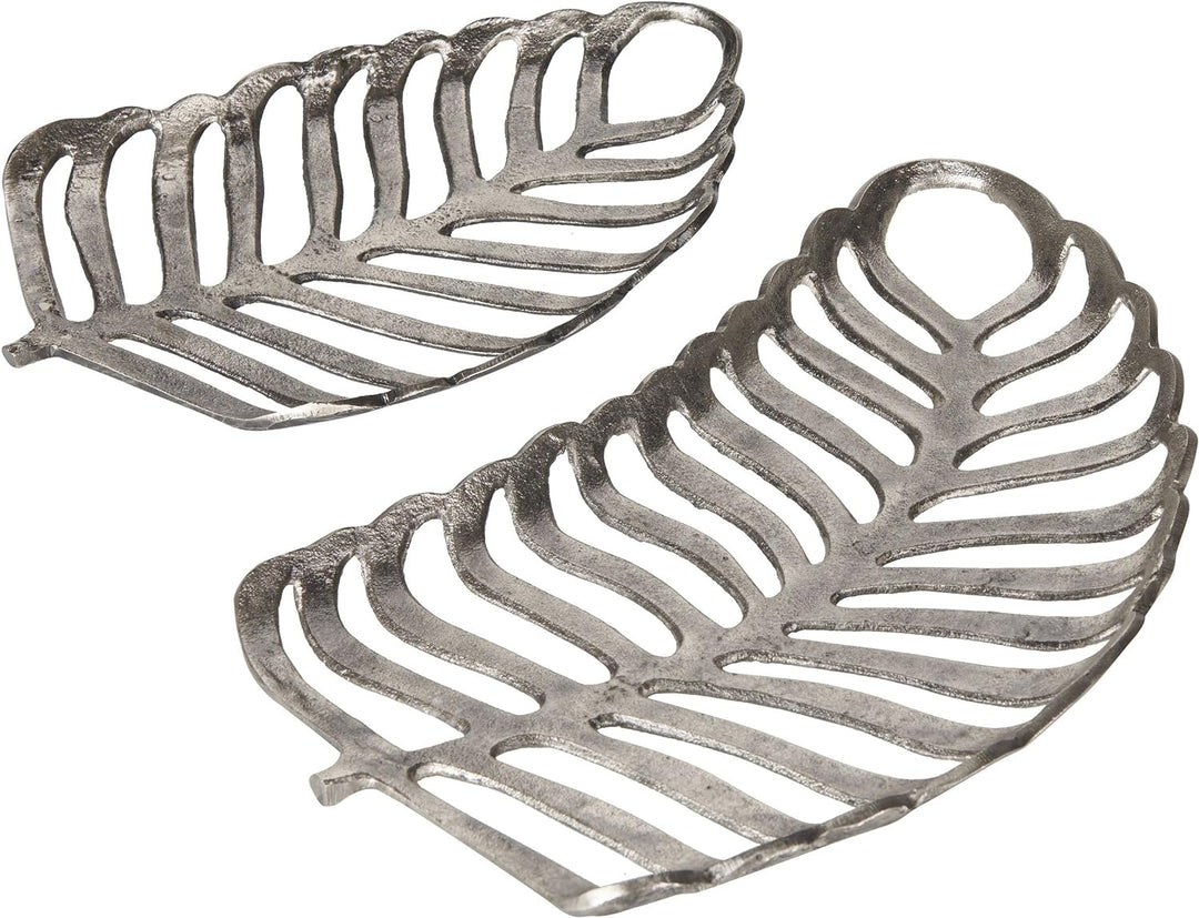 Dekoschale Aluminium Monstera Blätter 2er Set Schmuck Tablett in Silber Amnisos