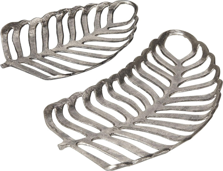 Dekoschale Aluminium Monstera Blätter 2er Set Schmuck Tablett in Silber Amnisos