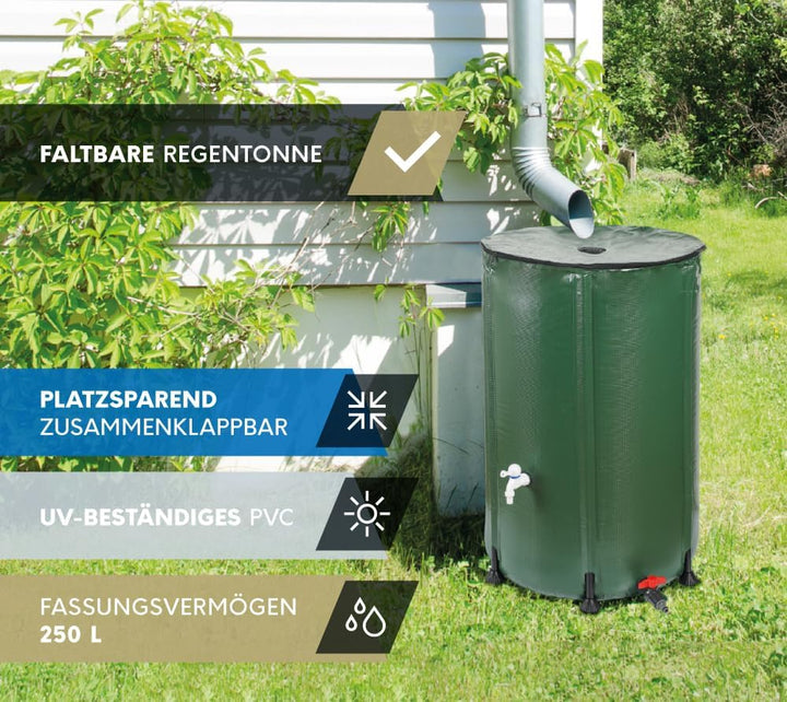 WESTMANN Faltbare Regentonne | 250 Liter Grün | Regenwassertank & Regenfass zum Sammeln von Regenwas