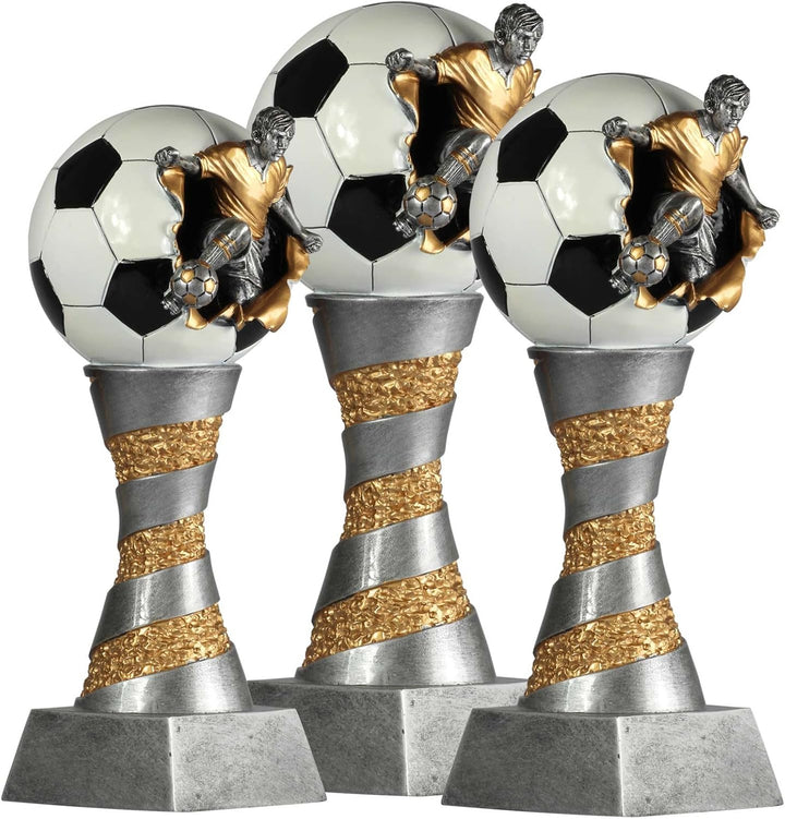 KDS Pokal Fussball Lyon Exclusiv aus Resin Silber/Gold handbemalt, 26, 28 oder 31 cm 26 cm hoch, 26