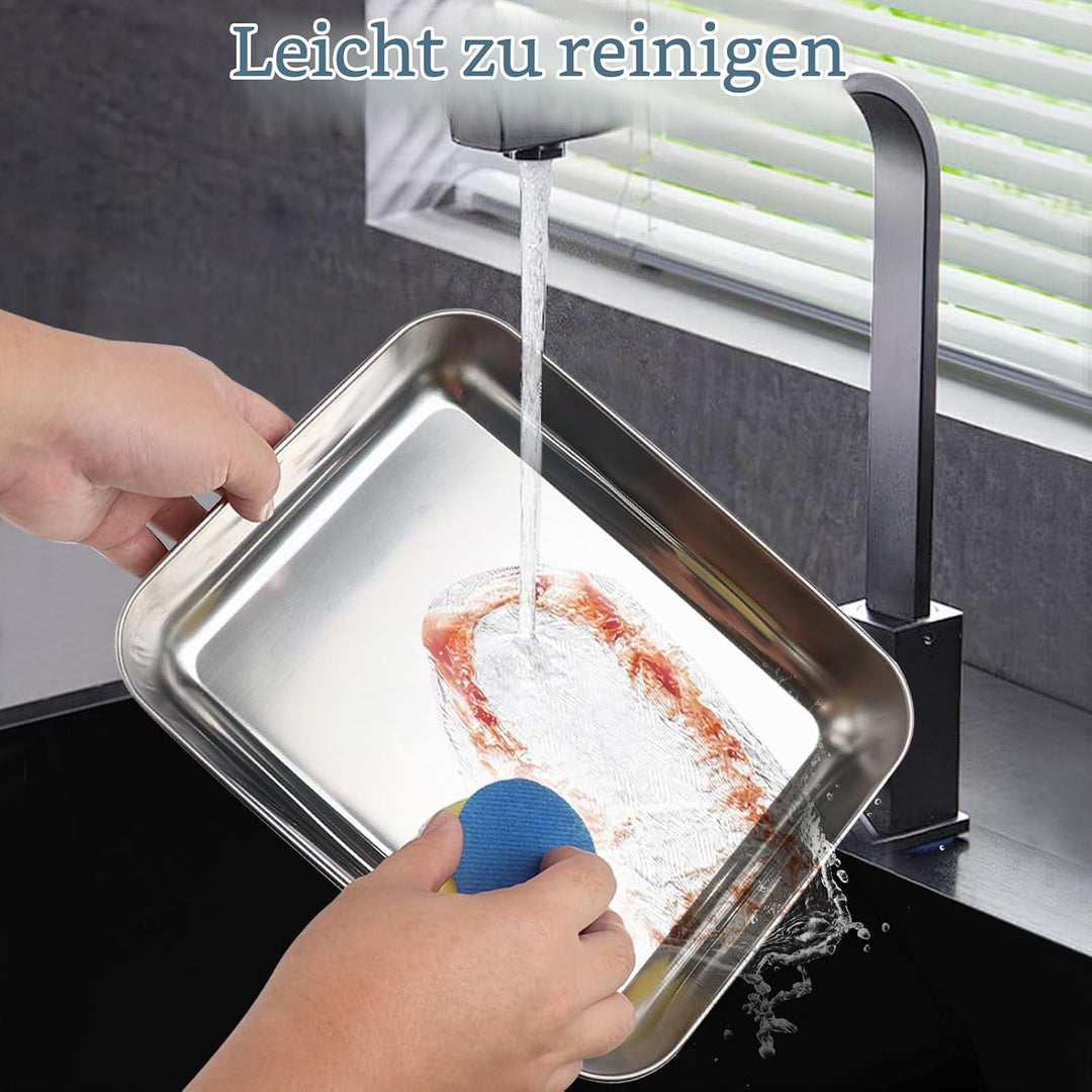 Brotschalen Edelstahl 3er Set Rechteckig GN Behälter mit Deckel 25,5 x 20 x 5 cm für Schnitzel, Flei