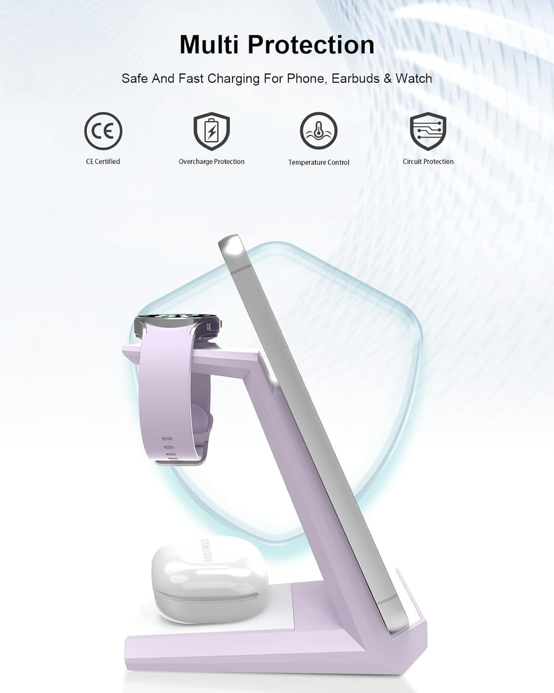 Induktive Ladestation für Samsung，ADADPU Kabelloses Ladegerät 3 in 1 Kompatibel für Galaxy Watch 7/6