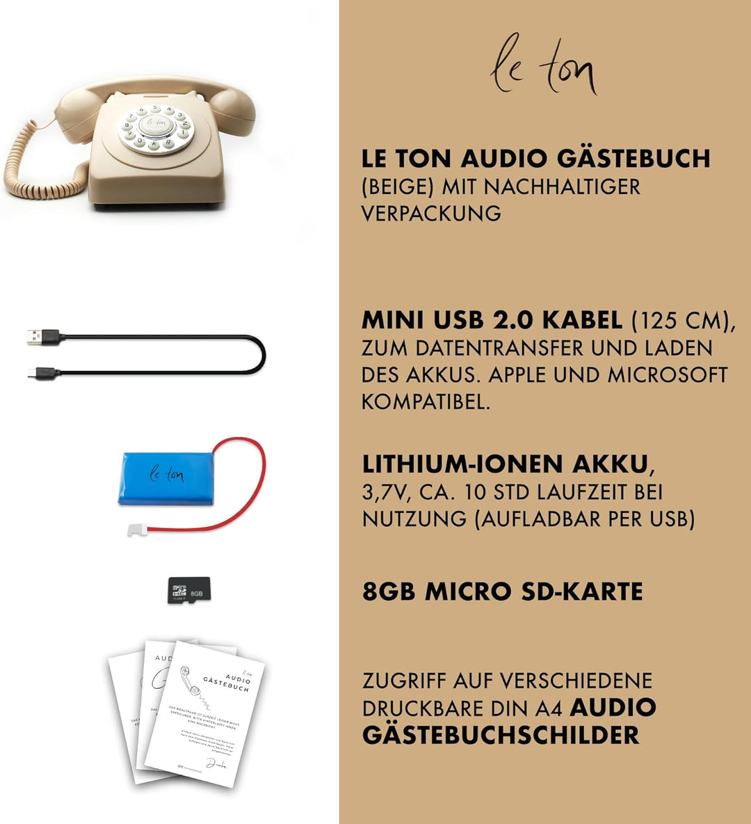Le Ton Audio Gästebuch Telefon für Hochzeiten und Events, Gästetelefon Hochzeitstelefon Audio Guest