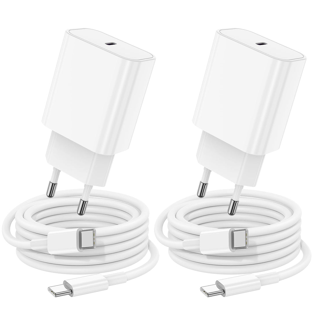 2Pack iPhone 17 16 15 Ladegerät mit Ladekabel, 20W USBC Schnellladegerät Original mit USB C Kabel 2m