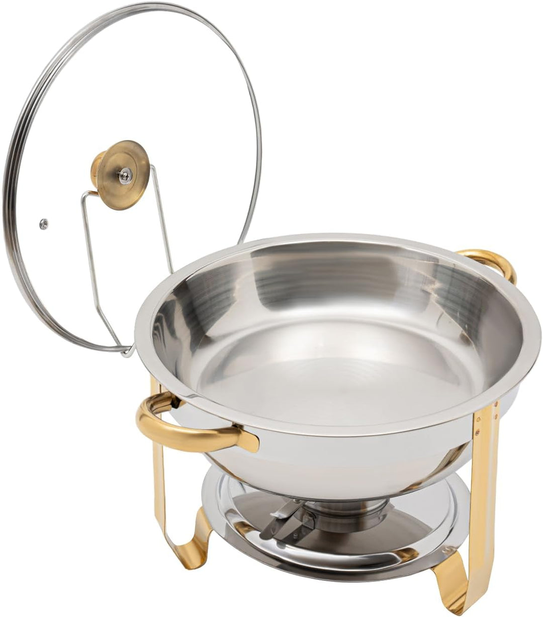 Chafing Dish 5L Runder Edelstahl Warmhaltebehälter ø302x(H) 225mm Speisenwärmer mit Glasdeckel für C