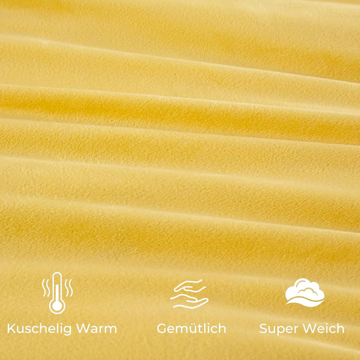 Soifox Winter Flanell Bettwäsche 180x200 - Gelb Flauschige und Warme Cashmere Touch Bettbezug + Kiss
