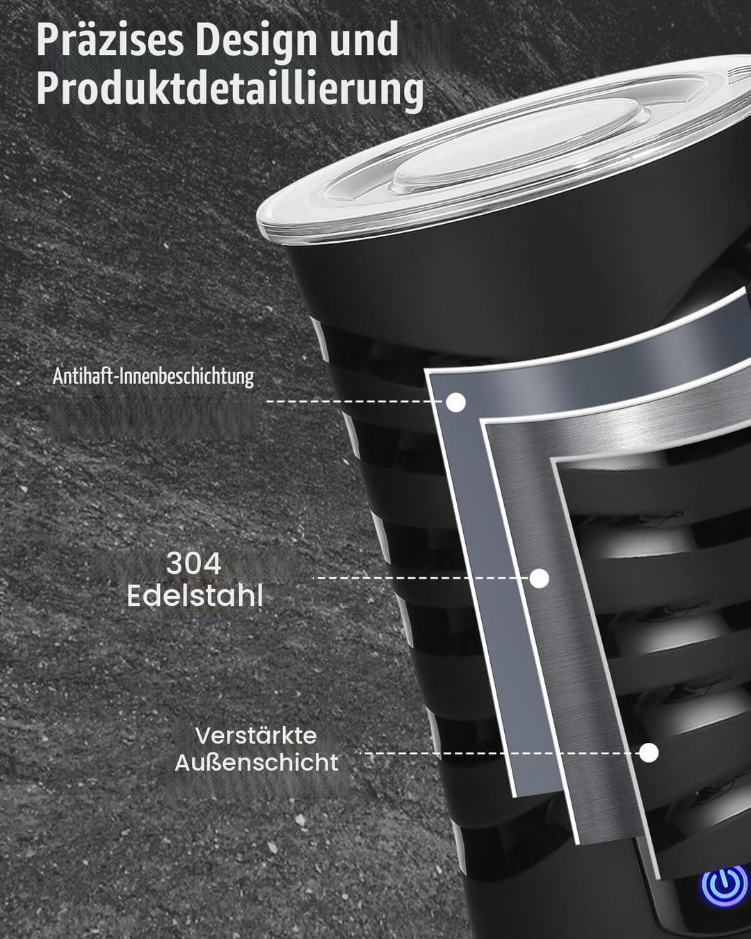 4-in-1 Elektrischer Milchaufschäumer mit Antihaftbeschichtung Für heissen und kalten Milchschaum, au