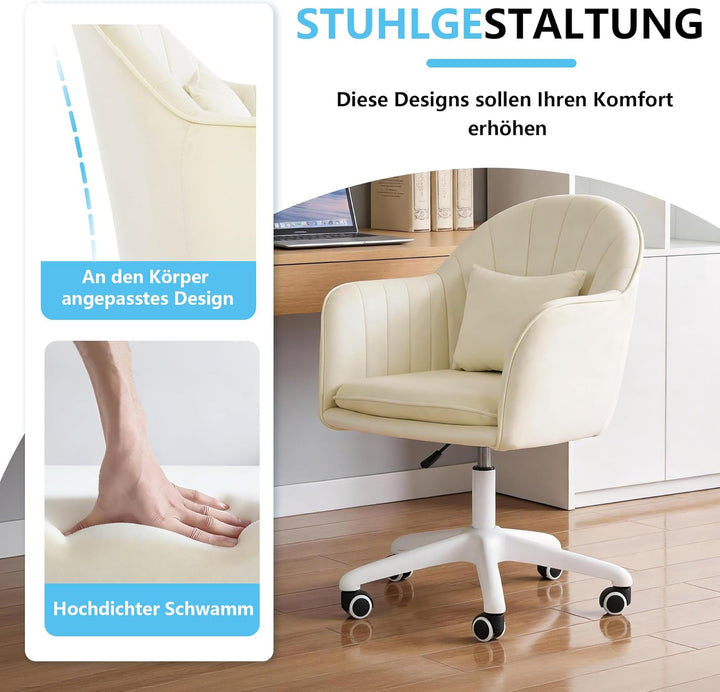 Ergonomischer Bürostuhl, 360°Drehstuhl mit Kopfkissen, Höhenverstellbarer Schreibtischstuhl, Schmink