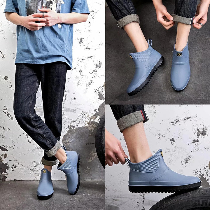 GURGER Herren Gummistiefel Kurz Wasserdicht Rutschfest Stadt Regenstiefel 39 EU Blau A1, 39 EU Blau