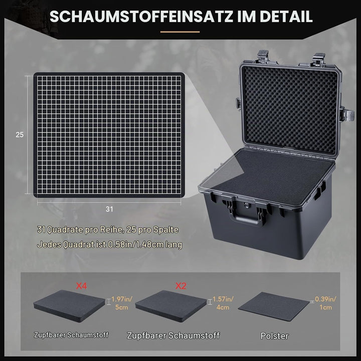 Lykus HC-5030 Wasserdicht Koffer mit anpassbar Rasterschaumstoff, Innengrösse 50x40x21 cm, Geeignet
