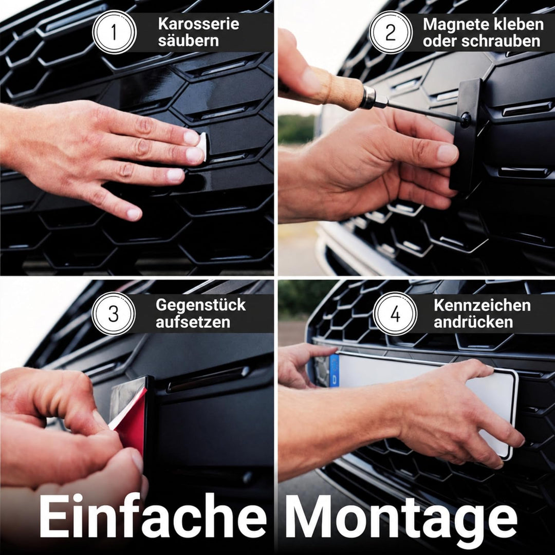IVALITY Magnetischer Kennzeichen-Halter - Rahmenlose Nummernschild-Halterung für 2X Alu-Kennzeichen