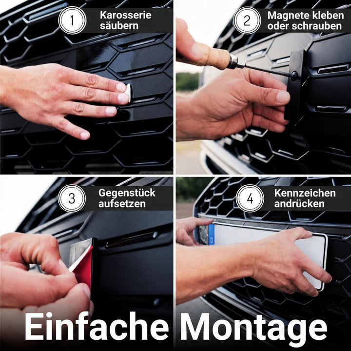 IVALITY Magnetischer Kennzeichen-Halter - Rahmenlose Nummernschild-Halterung für 2X Alu-Kennzeichen