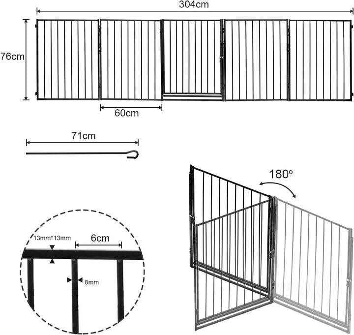 Kaminschutzgitter mit Tür 304cm Metall Ofenschutzgitter Laufgitter Laufstall Absperrgitter Tierschut