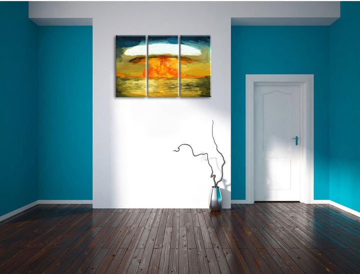 Pixxprint Atombombe als Leinwandbild/Grösse: 3 Teilig (120x80) cm/Wandbild/Kunstdruck/fertig bespann
