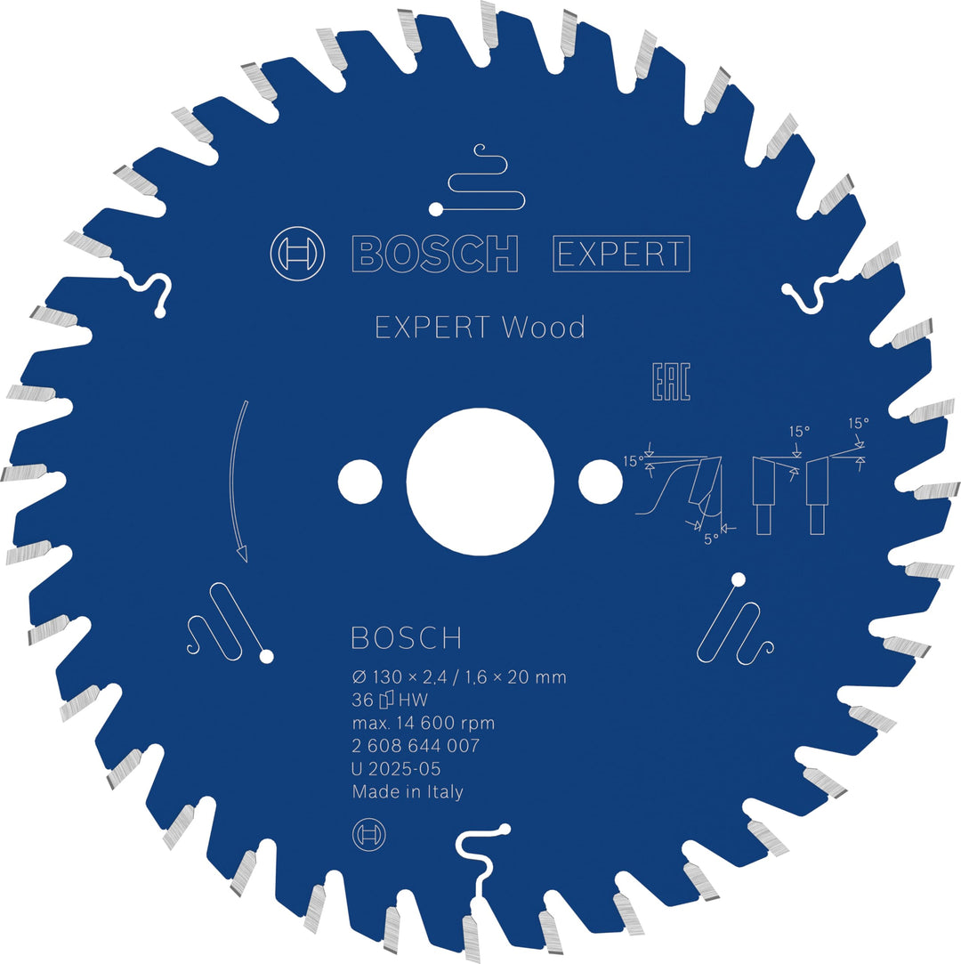 Bosch Professional 1x Kreissägeblatt Expert for Wood (Holz, Sägeblatt Ø 130 x 20 x 2,4 mm, 36 Zähne,