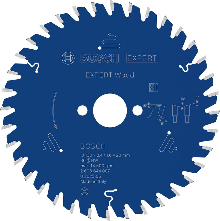 Bosch Professional 1x Kreissägeblatt Expert for Wood (Holz, Sägeblatt Ø 130 x 20 x 2,4 mm, 36 Zähne,