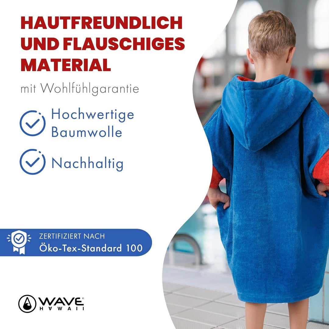 WAVE HAWAII Surf- &amp; Badeponcho für Kinder, Grösse XXS, 90-120cm | 95-100% Baumwolle Surf-Poncho für