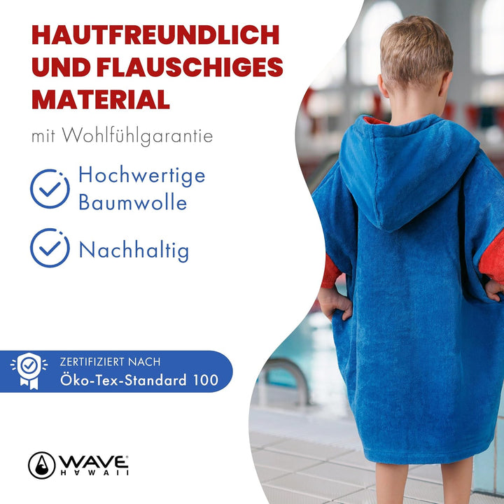 WAVE HAWAII Surf- &amp; Badeponcho für Kinder, Grösse XXS, 90-120cm | 95-100% Baumwolle Surf-Poncho für