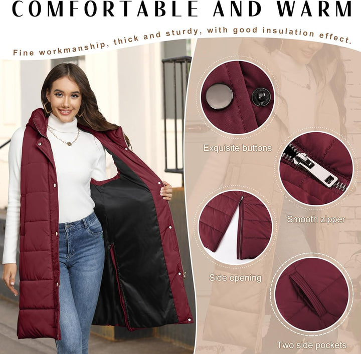 Yuson Girl Lange Jacke Weste für Damen Ärmellose Kapuzenweste Steppweste Damen Lang Winteroberbeklei