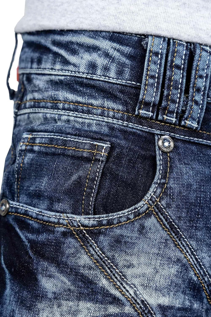KOSMO LUPO Herren Jeans - Regular-Fit mit Knopfleiste | Optimale Passform, 5-Pocket-Style, Kontrastn