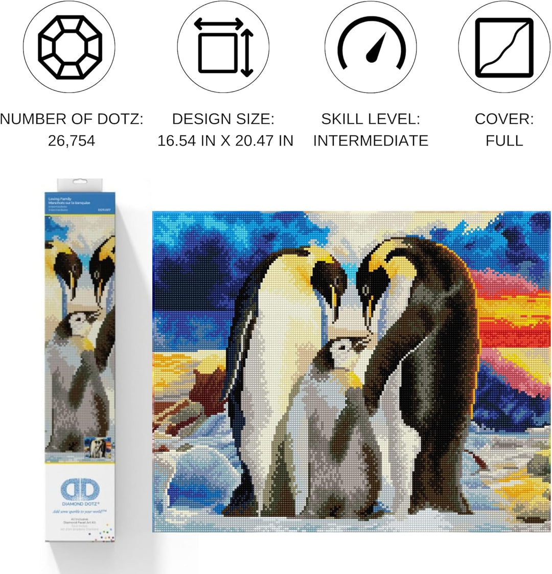 DIAMOND DOTZ 2592650 Original 5D Diamond Painting Set, Pinguin Familie, DIY Diamant-Malerei-Kit mit