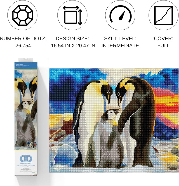 DIAMOND DOTZ 2592650 Original 5D Diamond Painting Set, Pinguin Familie, DIY Diamant-Malerei-Kit mit