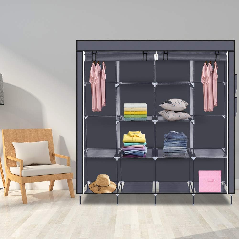 LEADZM Kleiderschrank, Faltschrank Stoffschrank Faltbare Garderobe Canvas mit Reissverschluss, Fäche