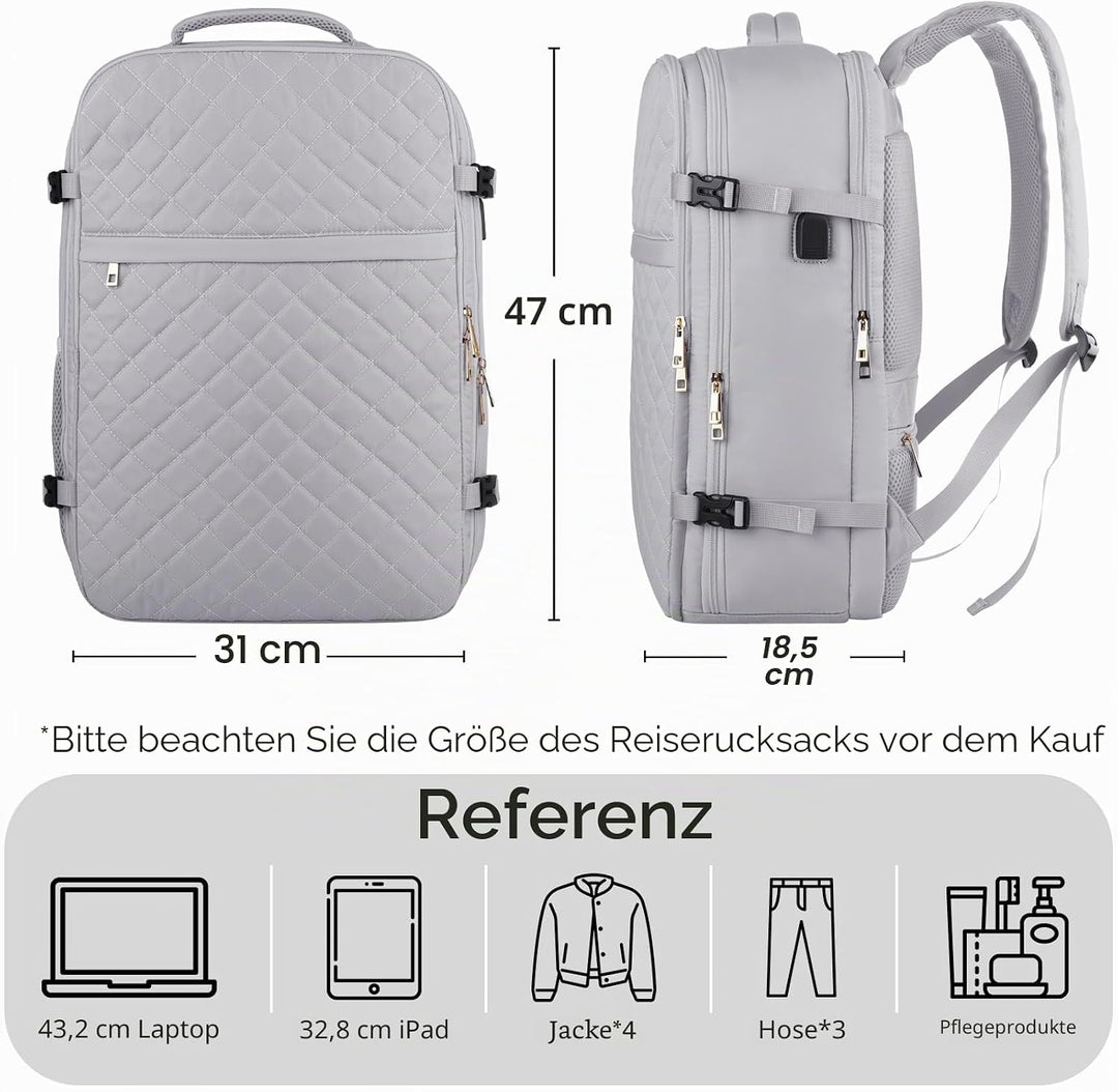 MOMUVO Reiserucksack, Rucksack Handgepäck Flugzeug, Ryanair Handgepäck 46x31x20, mit 17.3 Zoll Lapto
