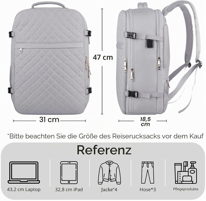 MOMUVO Reiserucksack, Rucksack Handgepäck Flugzeug, Ryanair Handgepäck 46x31x20, mit 17.3 Zoll Lapto