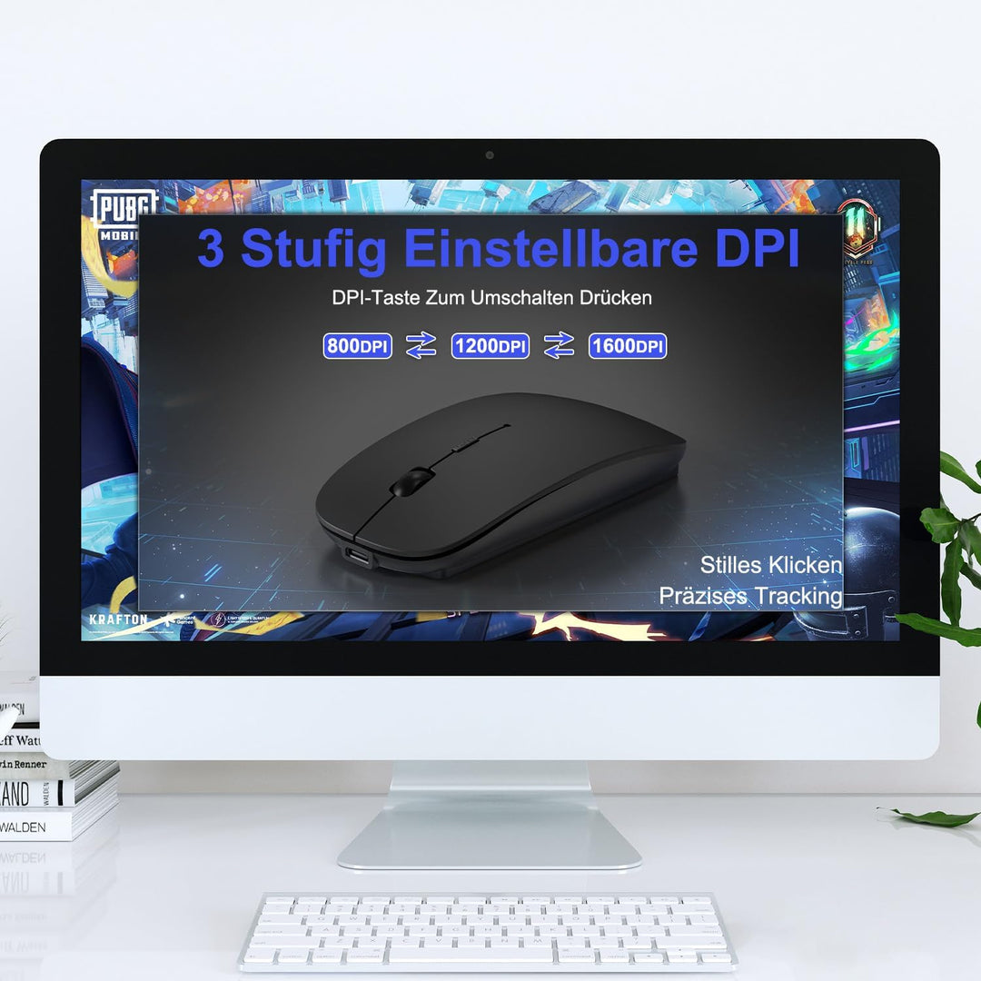 Azmall Kabellose Bluetooth Maus für iPad Pro/MacBook/Laptop/PC/Computer, Wiederaufladbare Maus Kabel
