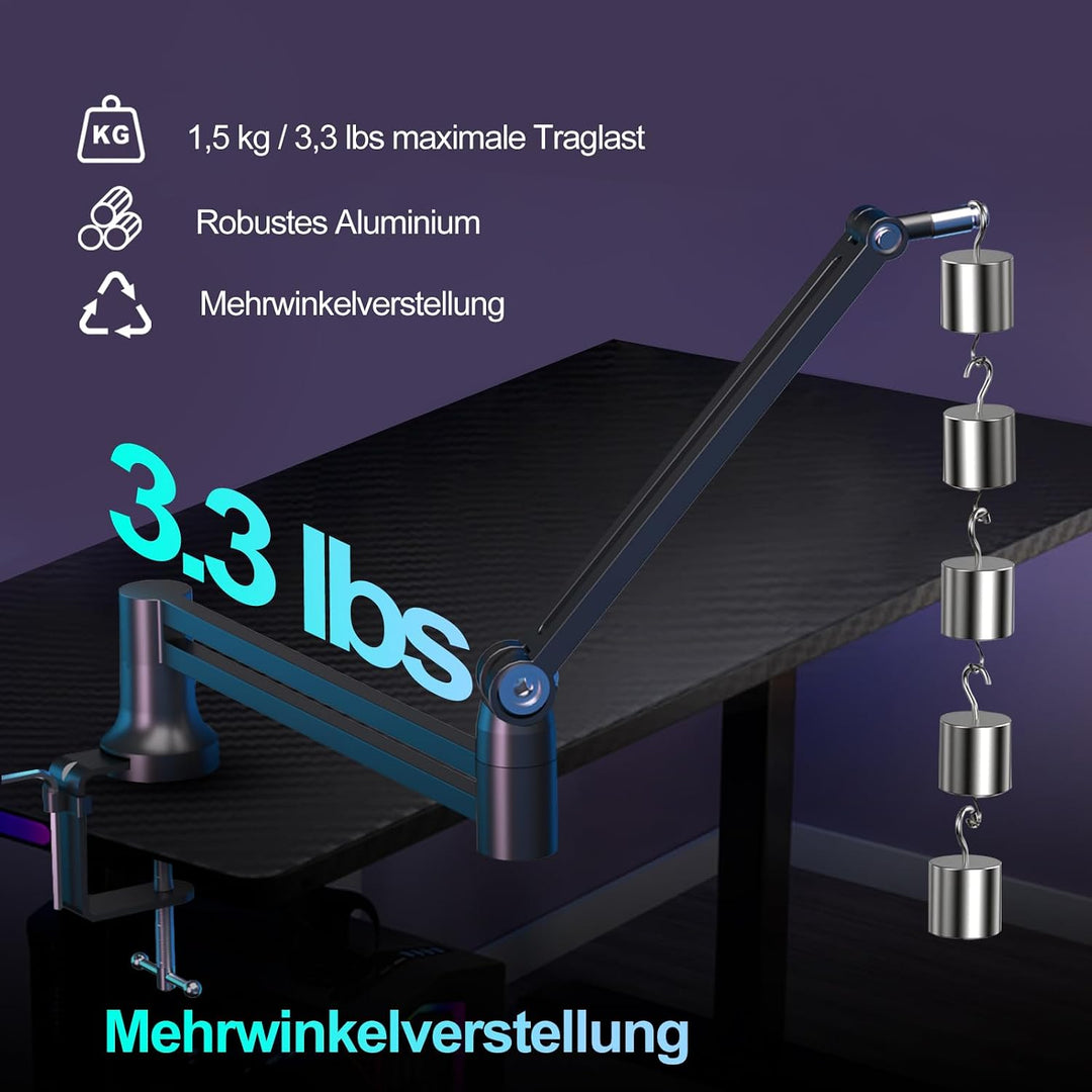 Mikrofonarm Boom Arm, Mikrofon Arm Low Profile für Blue Yeti, 4 Montagemöglichkeiten, Trägt bis zu 1