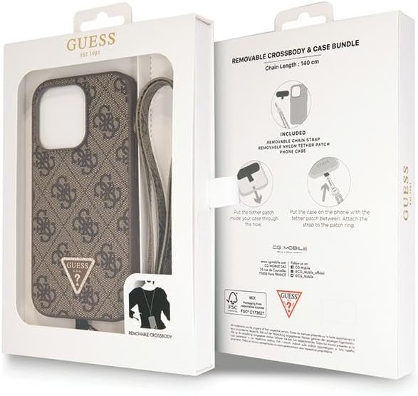 Guess GUHCP14LP4TDSCPW Hülle für iPhone 14 Pro 6.1" braun hardcase Crossbody 4G Metal Logo