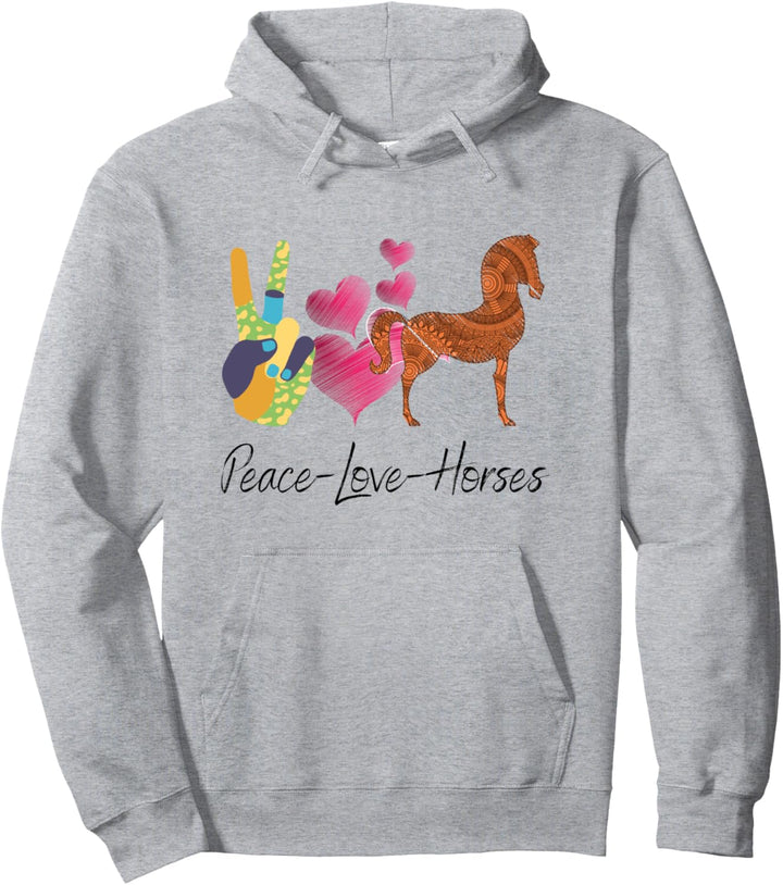 FRIEDEN-LIEBE-PFERDE Spruch Pferdeliebe Stall Reiterinnen Pullover Hoodie