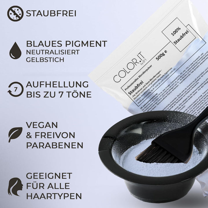 COLOR.IT Professionelles Blondierpulver (3er Pack) Hochwertiges Premium Aufhellungspulver 500g Staub