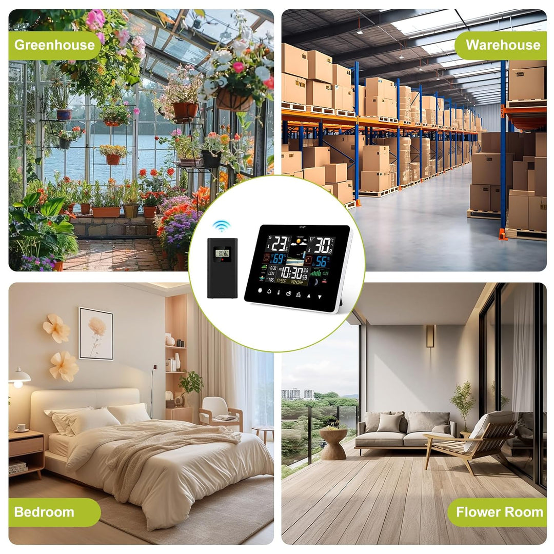 Wetterstation Funk Mit Aussensensor,Farbdisplay,60M Übertragungsentfernung,Funkwetterstation Mit Wet