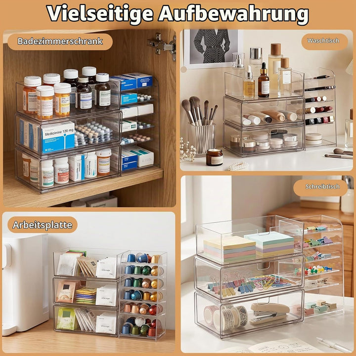 4-Set Schminktisch Organizer mit Schublade, Spiegelschrank Organizer 4er-Set, 4er-Set