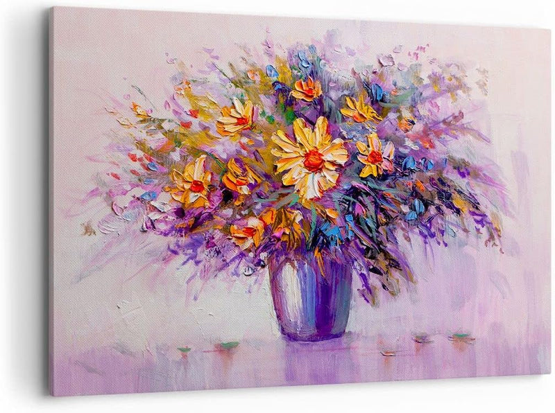 ARTTOR Bilder auf Leinwand 100x70cm Leinwandbild mit Rahmen Blumen Vase Gross Wanddeko Bild Schlafzi