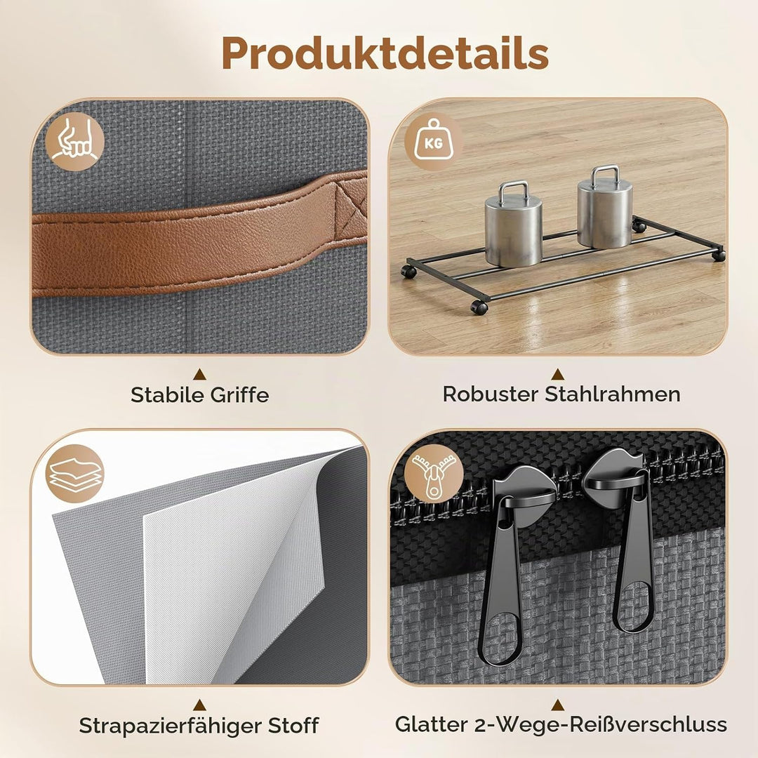 2 Stück Unterbett Aufbewahrungsbox 72L, Unterbettkommode Bettkasten mit Rollen 360°Drehung, Unterbet