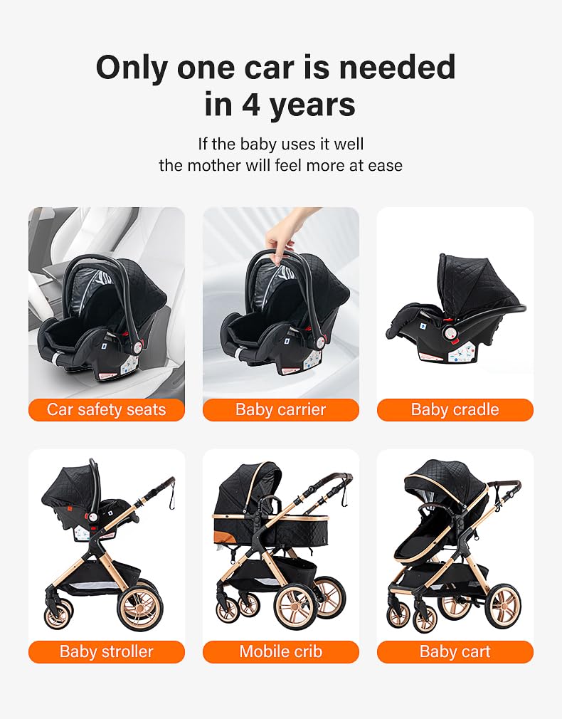 YAZOCO kinderwagen 3 in 1 Buggy Babybett Komplett Set Einem Klick Zusammenklappbarer Kinderwagen, Ko