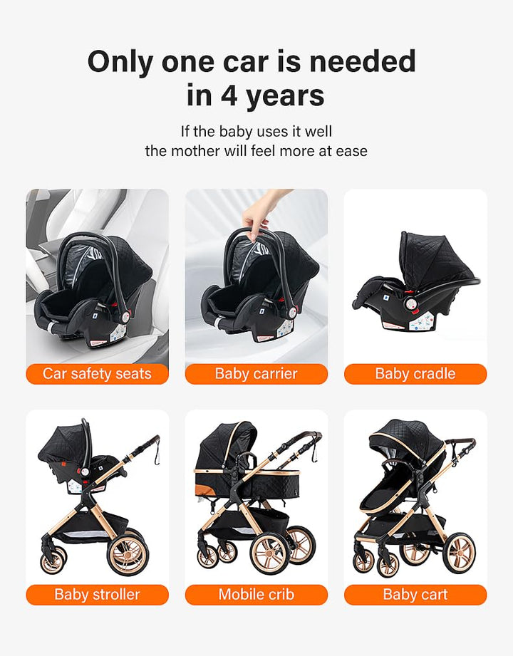 YAZOCO kinderwagen 3 in 1, Zusammenklappbar kinderwagen mit Wickeltasche,Komplettset Becherhalter,Mo